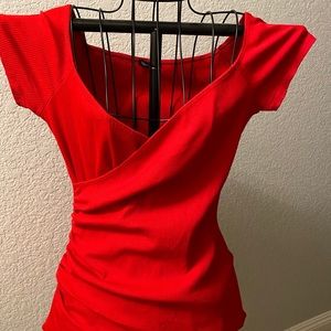 Cherry red faux wrap mini dress